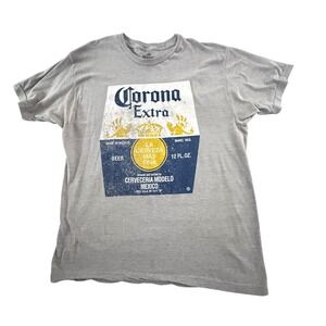 Corona Extra Mens Graphic T-Shirt Gray Short Sleeve Beer Logo XL Distressed
